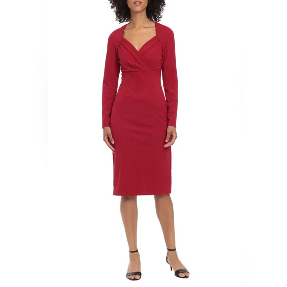 maggy london cocktail dresses SHORT SLEEVE V-NECK MIDI DRESS WITH RUFFLE FLOUNCE – Maggy London main image 0